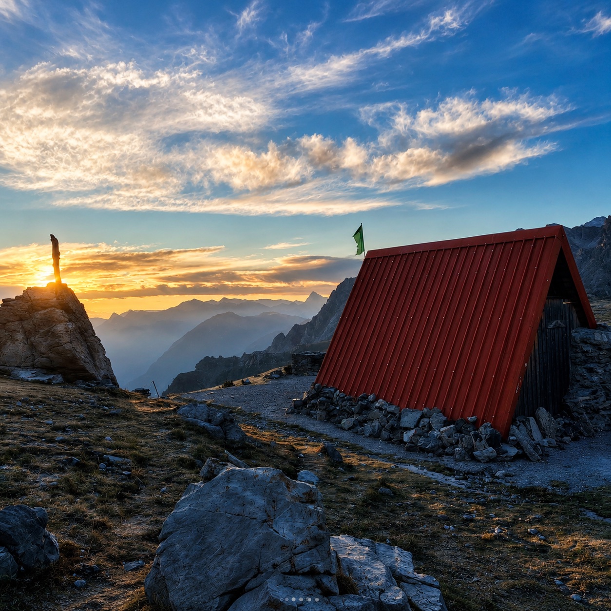 Capanna rossa al tramonto